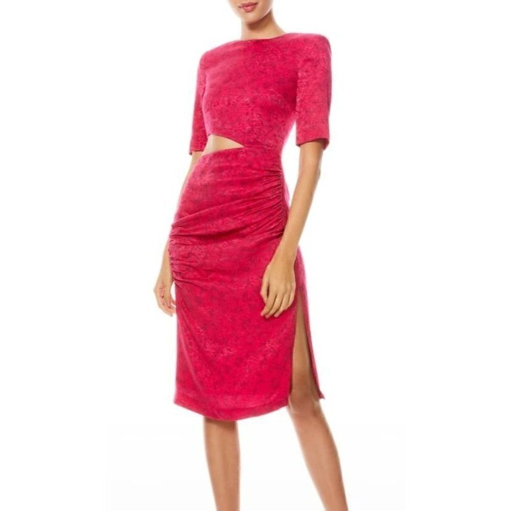 Alice + Olivia Stella Floral Jacquard Cutout Sheath Dress in Fuchsia Size 10